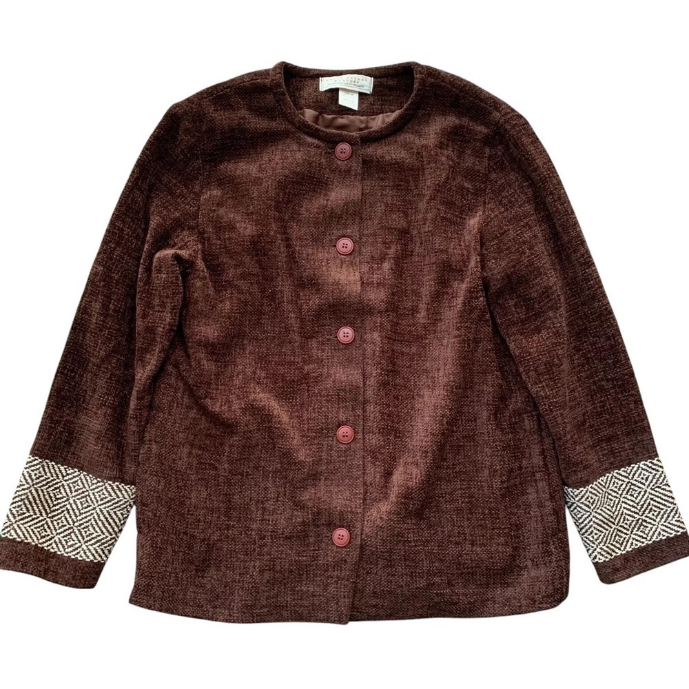 Boyne Valley Weavers Chenille Knit Herringbone Buttoned Jacket Brown Size M